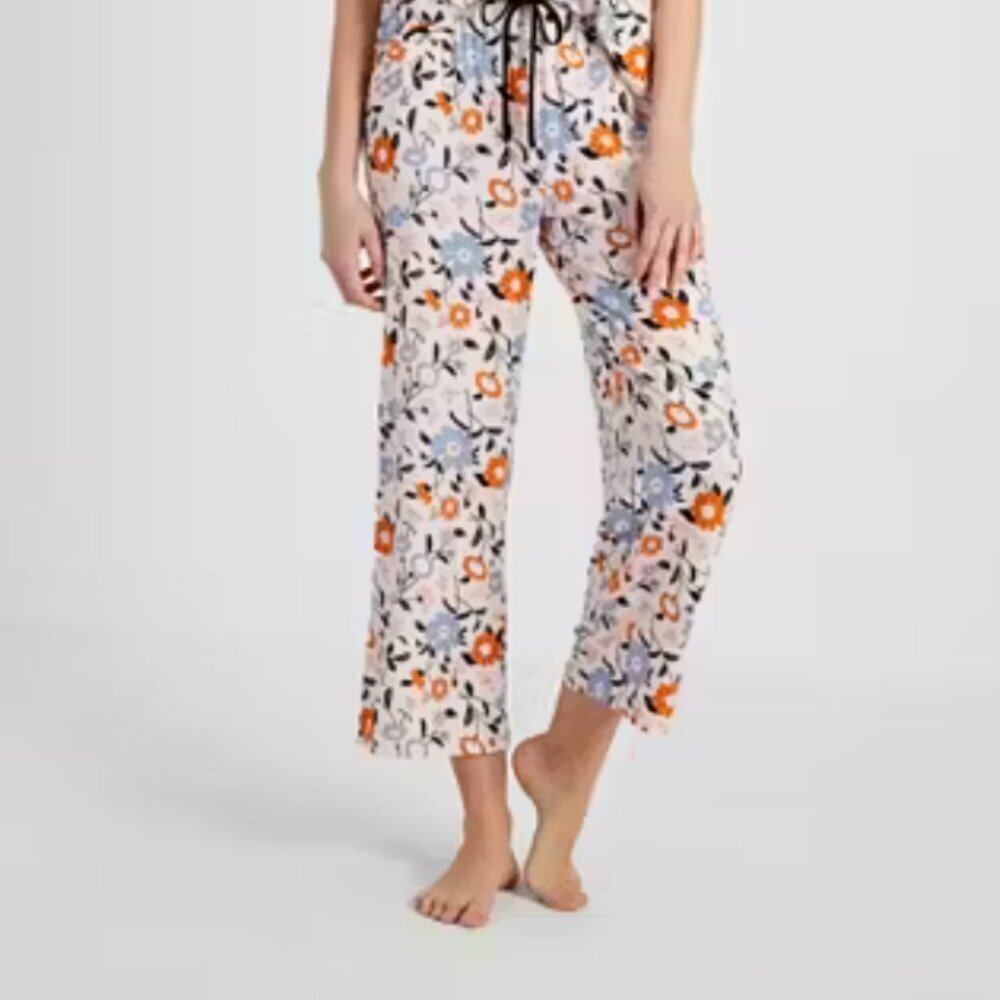 Kate Spade Black Label Floral‎ Pajama Crop Pants L Sleep Lounge Chic